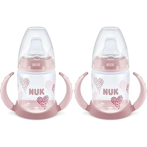 NUK Learner Cup, 5 Oz, Pack of 2, Pink Hearts, Soft Spout, Easy-Grip Handles, BPA Free, Spill Proof, Transition Sippy Cup