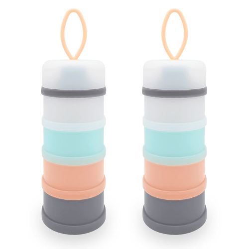 Baby Formula Dispenser, Formula Container, Portable Milk Powder Container, Non-Spill Stackable Baby Snack Storage Container, Baby Feeding Travel Storage Container, BPA Free, 4 Layers 2 Packs