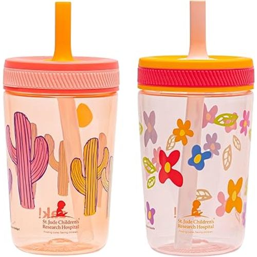 Zak Designs St. Jude Kelso 15oz Leak-Proof Toddler Straw Cups, 2-Pack