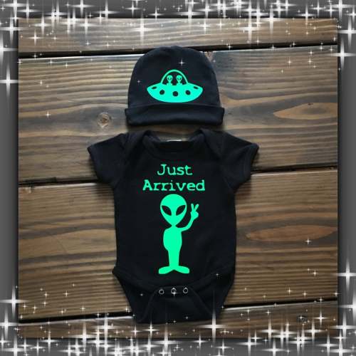 Alien ONESIE® / Roswell Alien Infant Creeper/ TWO piece outfit! / Halloween ONESIE®/ Just Arrived Baby Crawler !!! / Unique Baby Shower Gift