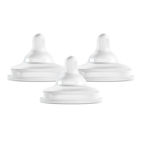 Boon Nursh Curve Silicone Baby Bottle Nipples - Platinum Food-Safe Silicone Bottle Nipples – Medium Flow Nipples for Baby Bottles - Baby Bottle-Feeding Supplies - 3 Count