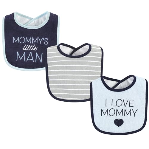 Hudson Baby Unisex Baby Fiber Filled Drooler Bibs 3pk, I Love Mommy Lt. Blue, One Size