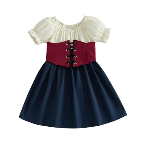 Halloween Toddler Girls Medieval Renaissance Dress with Corset | 95% Cotton Breathable, Detachable Corset and Front Tie, Square Neck, Ankle Length, Ruffle Hem, Perfect for Renaissance Faire.