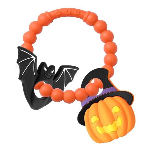 Halloween Baby Teether,Baby Teething Toys Boo Basket Stuffers,Pumkin & Bat Teether for Babies 3-6 6-12 Months, BPA-Free Teething Relief Toy First Halloween Christmas Gift for Infants,Girls,Boys