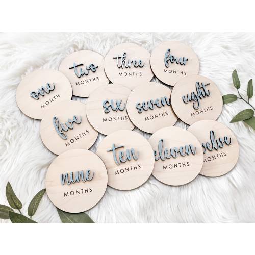 Baby Monthly Milestone Cards, 12 Month Photo Signs Baby, Monthly Wooden Milestone Discs, Baby Shower Gift, Baby month sign 3D Wood