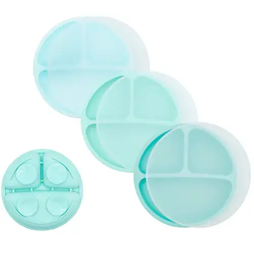 WeeSprout | Set of 3 Silicone Suction Plates with Lids Divided Silicone Plates | Set of 3
