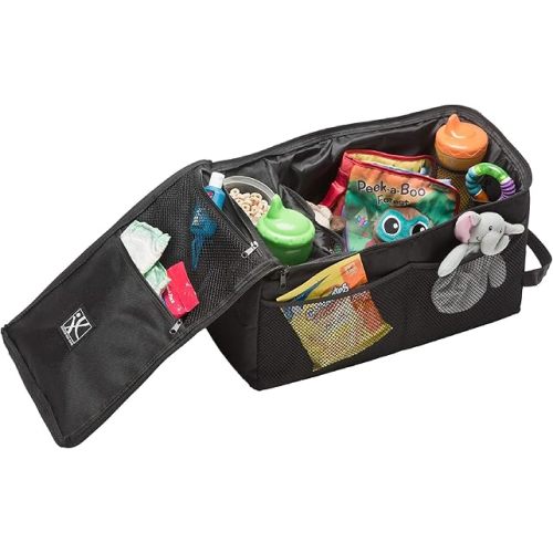 J.L. Childress Backseat Butler Car Organizer, Storage for Kids Drinks, Snacks, Bottles, and Toys. includes 2 Cupholders and 10 Side Pockets, Portable and Easy to Clean, Black