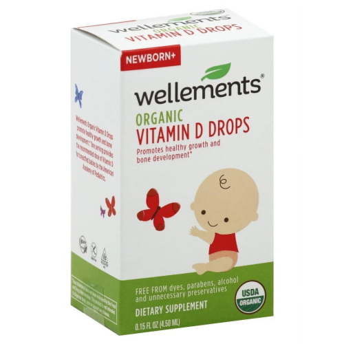 Wellements Organic Vitamin D Drops for Healthy Growth and Bone Development, USDA Certified, No Preservatives