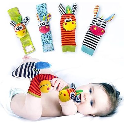 BABY K Foot Finder Socks & Wrist Rattles (Set H) - Newborn Toys for Baby Boy or Girl - Brain Development Infant Toys - Hand and Foot Rattles Suitable for 0-3, 3-6, 6-12 Months Babies
