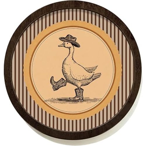 CalmVerve Western Cowboy Goose Nursery Round Wooden Wall Art,