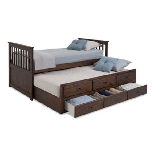 Chadwick Twin Brown Storage Captain Bed with Twin Trundle