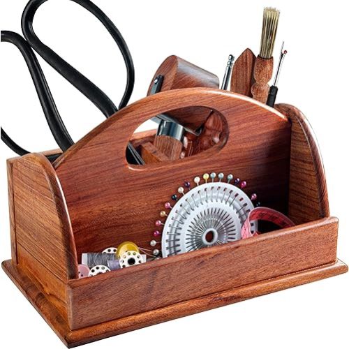 SAVINA Wooden Craft Organizer Box - Handmade Craft Storage Caddy for Sewing, Art Supplies, DIY Tools & More - Elegant & Durable (BOX ONLY) (Small Size)