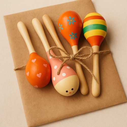 Handpainted  Wooden Maraca Vibrant Sensory toy for Kids - Maracas for Toddlers Nursery Inspired Gift