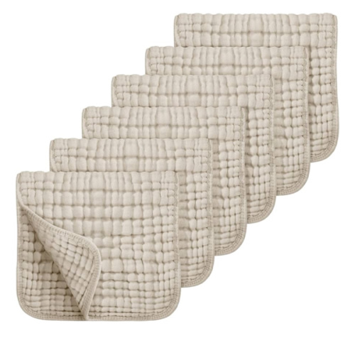Looxii Muslin Burp Cloths 6 Pack - 20" x 10" - Ultra Soft & Absorbent, 6-Layer 100% Cotton for Spit Up & Drool- Gentle Neutral Burping Cloths, Baby Newborn Essentials Gifts for Boys Girls, Apricot