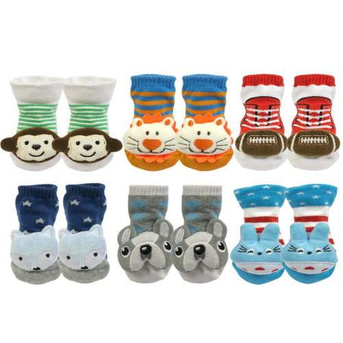 Wrapables Fun and Playful 3D Cartoon Anti-Skid Baby Booties Sock Slipper Shoes (Set of 6)