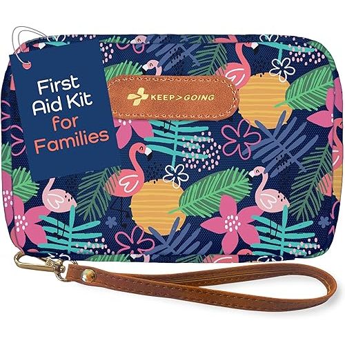 KeepGoing Travel First Aid Kit for Kids – 130 Pc. for Car, Home, Purse, Diaper Bag & Backpack with Latex-Free Bandages - Mini First Aid Kit Travel Size TSA-Approved