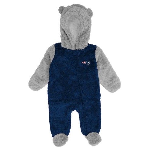 Newborn & Infant New England Patriots Navy/Gray Game Nap Teddy Fleece Bunting Full-Zip Sleeper