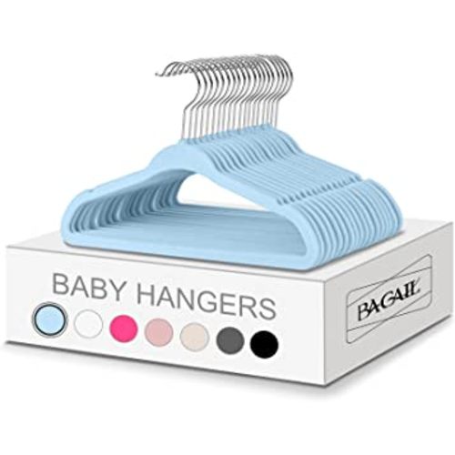 BAGAIL 50 Pack Kids Velvet Hangers 11 Inches Children's Clothes Hangers Non-Slip Baby Hangers for Infant/Toddler (Babyblue)