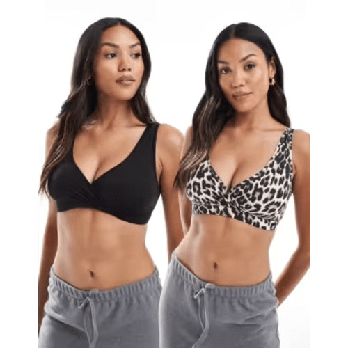 Lindex MOM 2-pack wrap nursing bralettes in black and leopard print