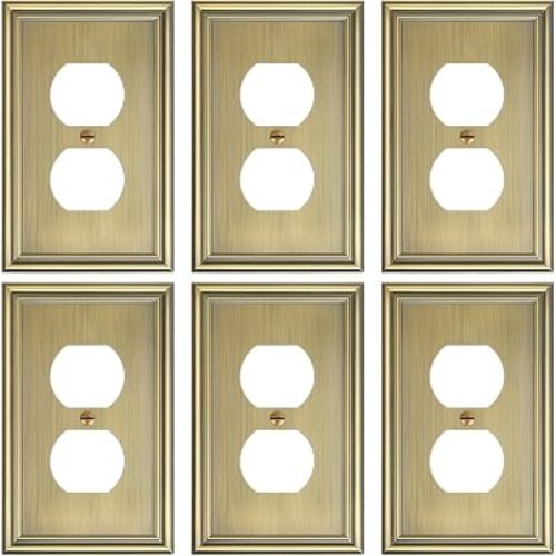 6-Pack Zinc Alloy Single Duplex Outlet Cover Plate, Solid Receptacle Cover