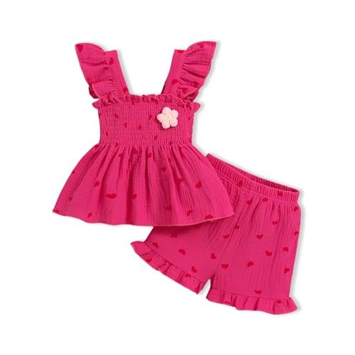 Toddler Girl Clothes Baby Girl Summer Outfits Ruffle Sleeveless Shirts Tops Shorts Set for Girl Clothing