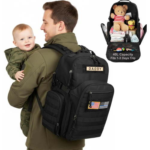 MIRACOL Diaper Bag Backpack for Dad: 40L XL Capacity Fits 1-3 Days Trip - Military Style with Daddy Patch for Active Dads - Ideal Gift for New Fathers & Husbands
