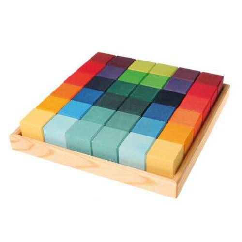 Rainbow Wooden Cubes - 36 Blocks with Tray