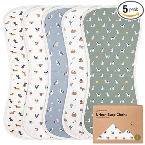 Organic Burp Cloths Baby Boy & Girl - 5-Pack 100% Cotton Burping Cloths for Babies, Super Absorbent & Soft Newborn Spit Up Rags, Infant Towels for Milk Spit Up, Unisex, Large 21" x 10" (Pets & Paws)