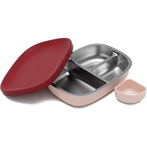 Lalo Bento Box - BPA-Free, Leak-Proof, Dishwasher Safe, Easy to Open & Clean Silicone & Stainless Steel Lunch Box For Kids, Portable for Daycare or Travel - Berry & Cream