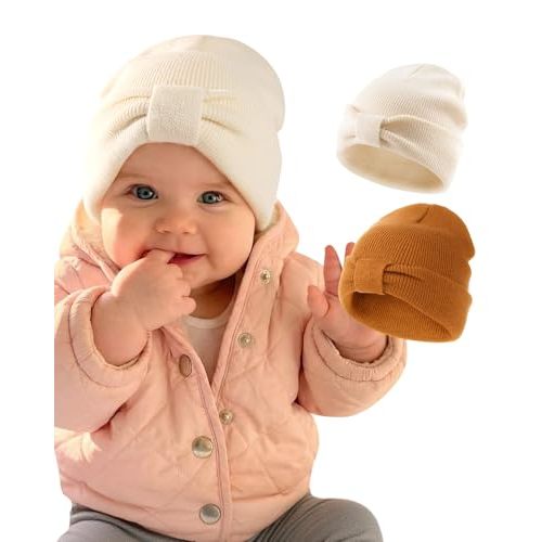 FURTALK Baby Beanie Winter Hat Knitted Warm Hat with Cute Bow Infant Toddler Cuffed Beanies