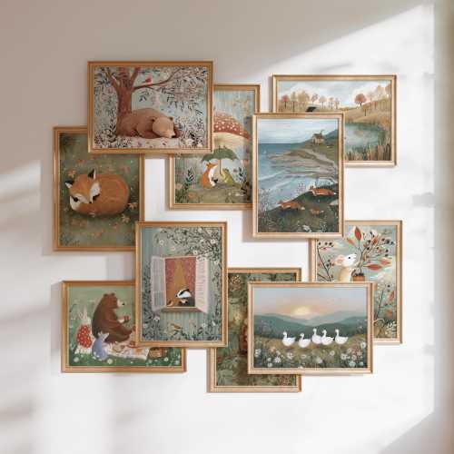 Woodland Nursery Wall Art 70 Prints | Storybook Forest Animals | Kids Room Decor | Nature Illustrations | Digital Download