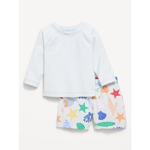 Long-Sleeve Rashguard Swim Top and Trunks Set for Baby