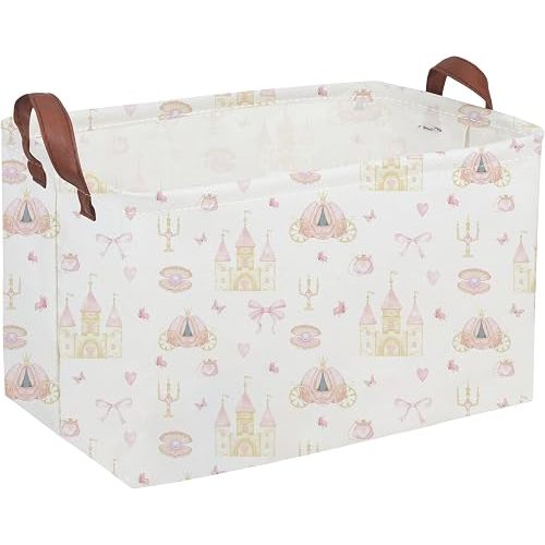 Rectangular Pink girl princess basket,Pink Baskets,Collapsible waterproof storage basket,Books Box,Girl room Decor,Gift Baskets(Pink Princess)