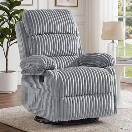 Korser Rocking Recliner Chair, Nursery Rocker Chair for Adults, Small Recliners for Small Spaces, Swivel Rocker Recliner with Cushion, Upholstered Rocking Chairs for Living Room, RV, Corduroy