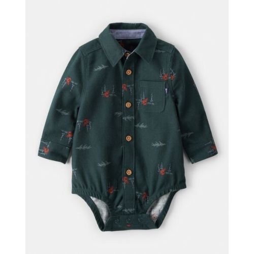 Baby Boy Woodland Fox Long-Sleeve Button-Down Bodysuit - Green - OshKosh B'gosh | Carter's