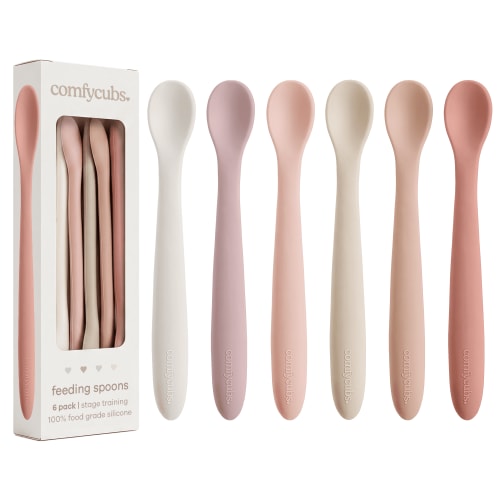 Comfy Cubs Silicone Baby Spoons Set 6-Pack, Girl – BPA Free, Gum-Safe Toddler Eating Essentials