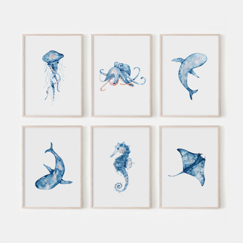 Nautical Nursery Prints, Watercolor Sea Animal Art (Digital Download)