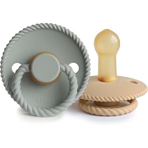 FRIGG Rope Natural Rubber Baby Pacifier | Made in Denmark | BPA-Free (Sage/Croissant, 6-18 Months)