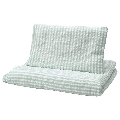 LEN Duvet cover 1 pillowcase for crib - white blue/stripe pattern seersucker 110x125/35x55 cm (43 1/4x49 1/4/13 3/4x21 5/8 ")