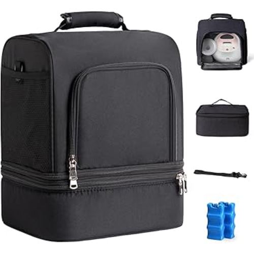 NCVI Breast Pump Bag, Double Layer Removable Pump Bag for Spectra S1, S2, Medela, Breast Pump Backpack with Ice Pack, Insulated Breast Milk Cooler Bag for Working Nursing Moms, Black