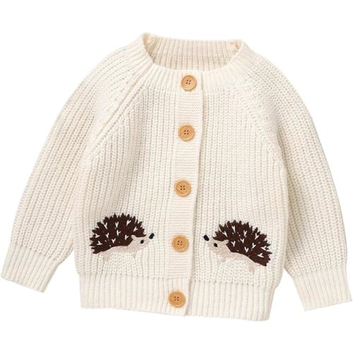 Opewod Baby Boy Girl Knit Cardigan Sweater Soft Warm Crochet Round Neck Long Sleeve Coat Toddler Outwear Fall Winter Clothes