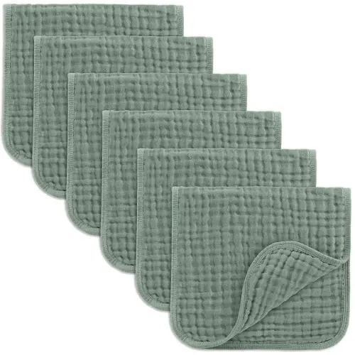 Comfy Cubs Muslin Burp Cloths 20" x 10", Pack of 6 - Large, 6-Layer, Ultra Absorbent 100% Cotton for Baby Drool and Messes - Soft, Safe & Gentle Baby Burp Cloths Set for Boys & Girls - Fern