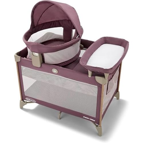 Graco Pack 'n Play Travel Dome Lux Playard, Amelia, 4-in-1 Baby Playpen with Bassinet, Indoor or Outdoor Portable Playpen with UV 50 Canopy