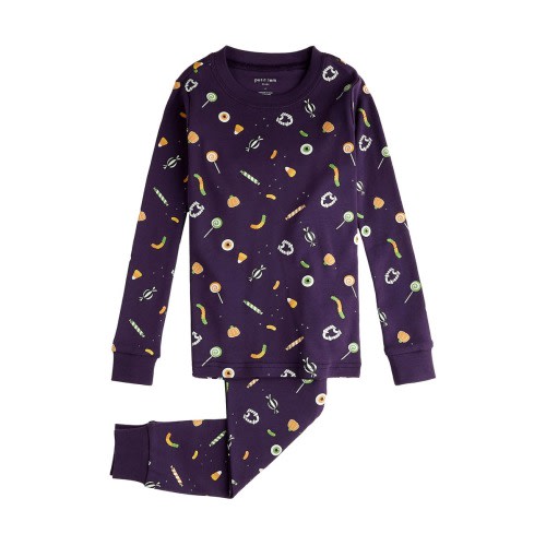 Toddler & Kids' Trick-or-Treat Print Organic Cotton Fitted Two-Piece Pajamas, Purple Dark - size 2T