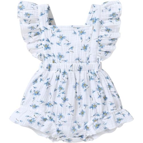 YOUNGER TREE Toddler Baby Girl Ruffled Sleeveless Romper Casual Summer Jumpsuit Cotton Linen Clothes