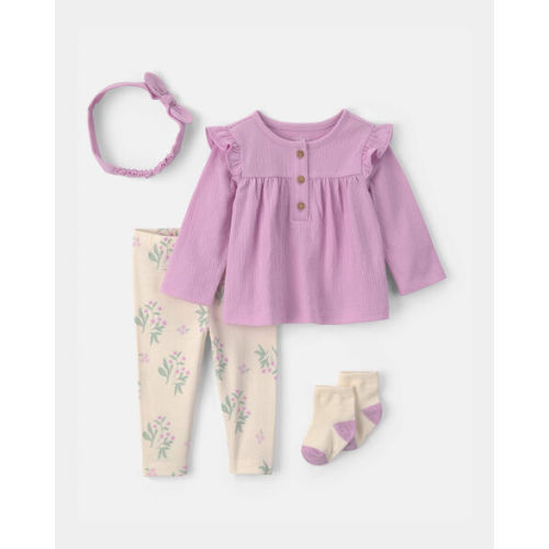 Baby Girl 4-Piece Long-Sleeve Top & Pant Set - Purple | Carter's