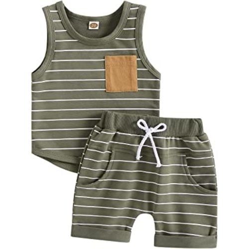 CIYCUIT 2Pcs Baby Boy Summer Clothes Infant Toddler Beach Outfits Sleeveless Tank Tops Shorts Set