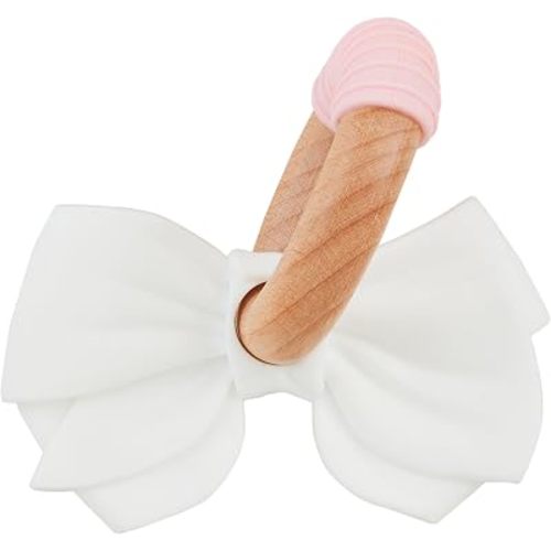 Mud Pie Kids White Bow Silicone Teether; Approx 3" X 4"