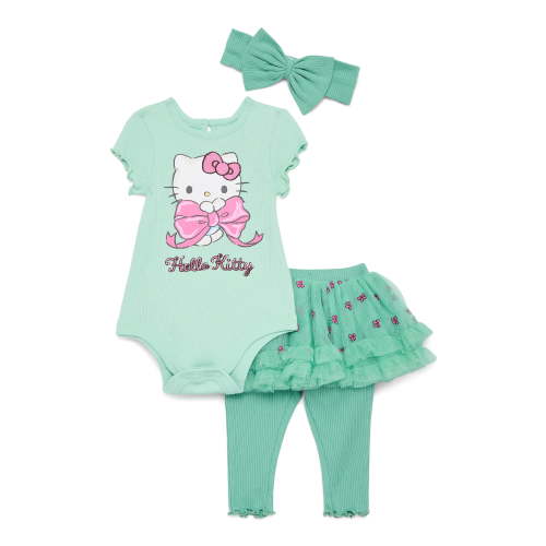 Hello Kitty Baby Girls' Graphic Bodysuit, Skeggings and Bow Headband Set, 3-Piece, Sizes 0/3M-24M