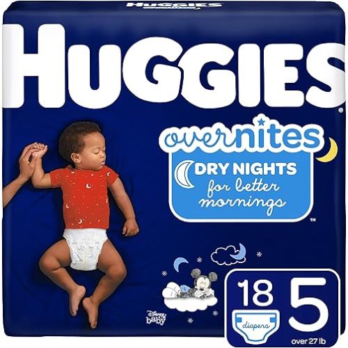 HUGGIES OverNites Diapers, Size 5 (27+ lb.), 18 ct, Overnight Diapers, Jumbo Pack (Packaging May Vary)